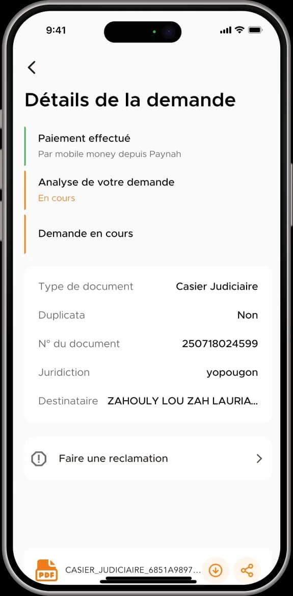 Détails demande casier judiciaire